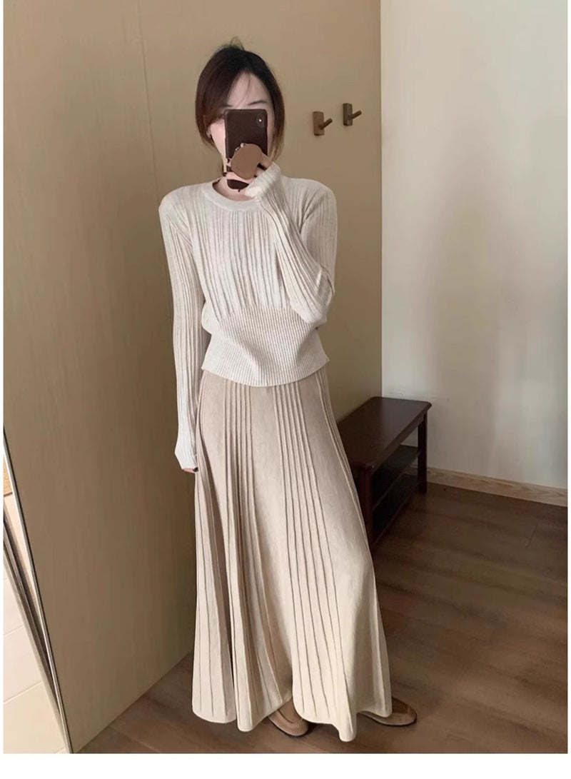 NIBEMINENT Autumn  Waist Cinched Sweater Pullover Women Korean High Stretch Knitted Sweaters Woman Casual Ribbed O-Neck Jumpers - Image 2