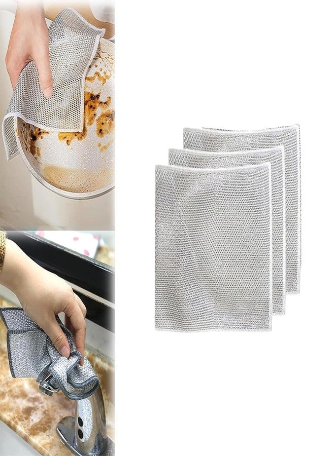 Spaceshoop Entisia Scrubbing Pad Wire - Stainless Steel Scrubber Non-Scratch Wire Dishcloth, Multifunctional Dishwashing Sponge, Easy Reusable Cleaning Supplies for Kitchen, Sinks, Pots, Cooktops (Pack of 3) - Image 1