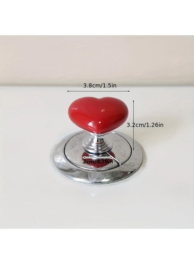 1pc Red Heart Shaped Toilet Tank Press Creative Fashion Bathroom Button - Image 1