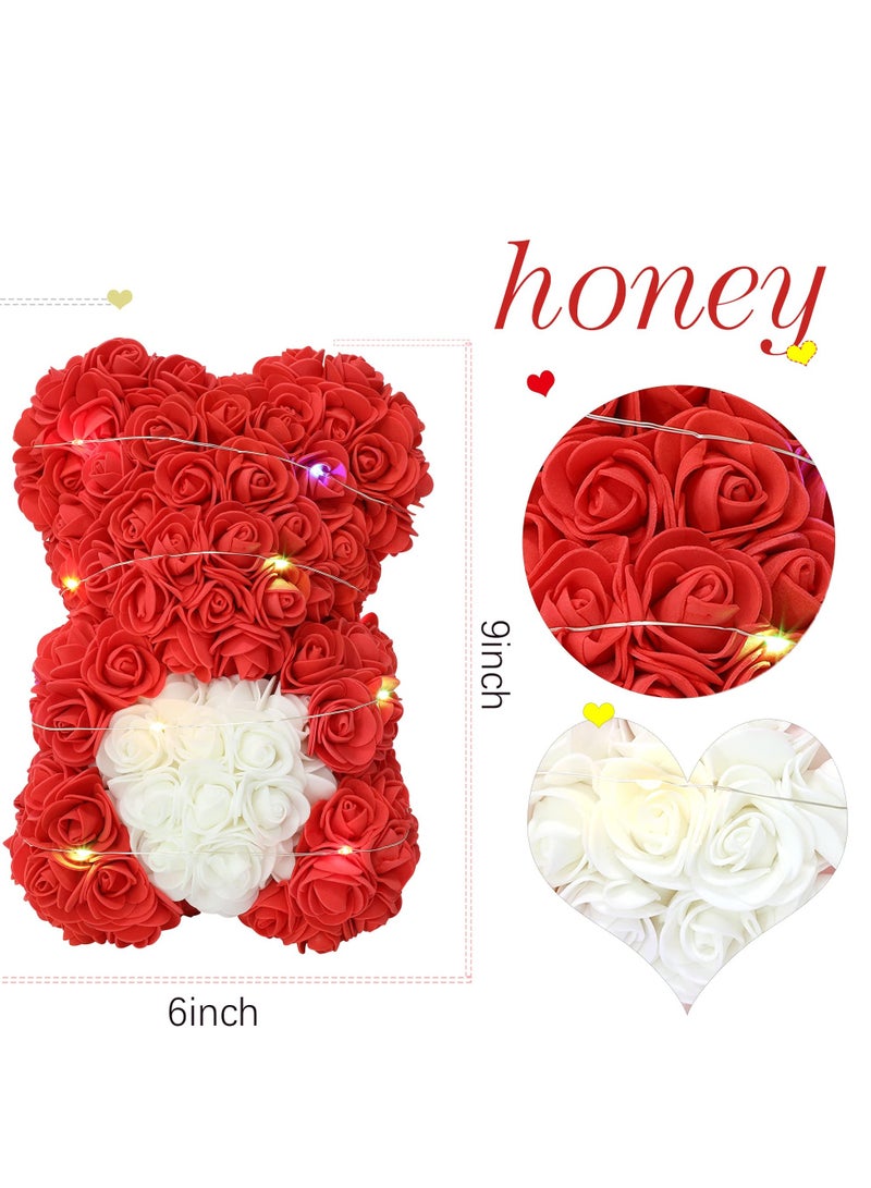 KASTWAVE Rose Teddy Bear, Rose Bear Gifts for Mom Girlfriends Wife, Rose Bear with Box for Wedding, s,Anniversary, Birthday,Bridal Shower etc Girls & Women Gifts (Red) - Image 3
