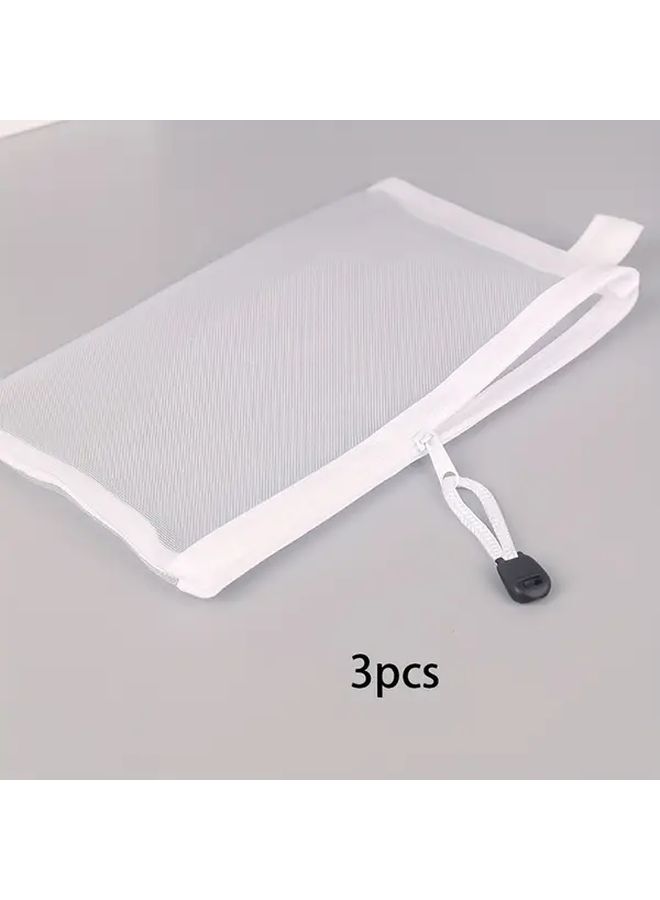 3 Pcs Grey Nylon Mesh Pencil Case Durable Zippered Storage Bag Large Capacity For Stationery Cosmetics - Image 5