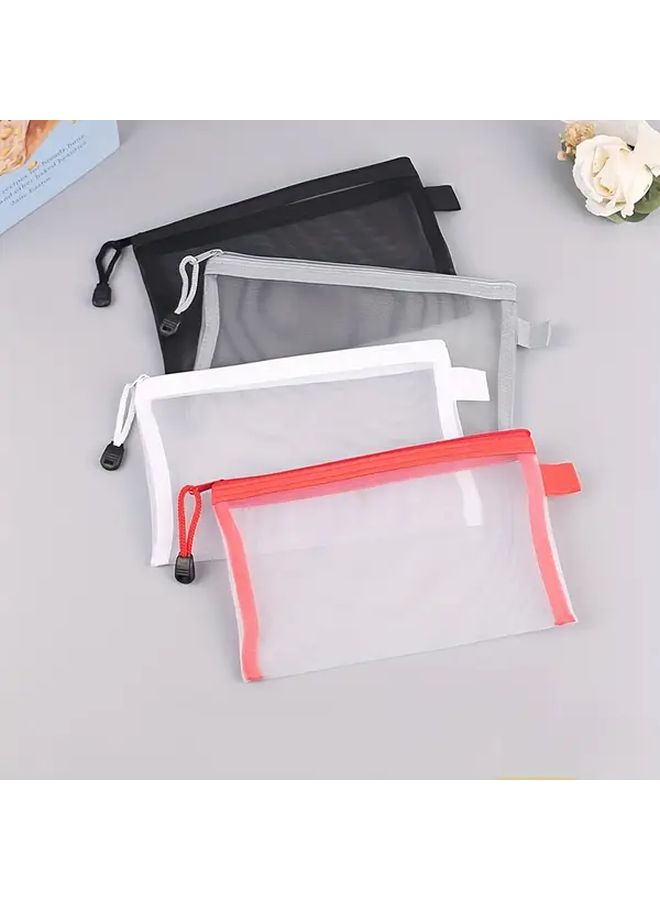 3 Pcs Grey Nylon Mesh Pencil Case Durable Zippered Storage Bag Large Capacity For Stationery Cosmetics - Image 4