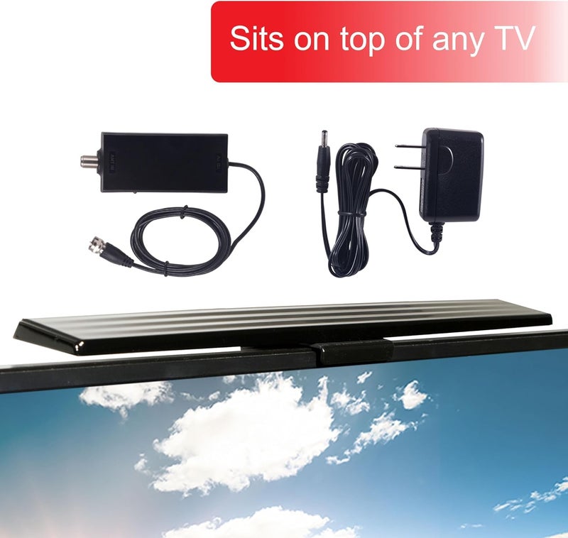 GE Hover Amplified HD Digital TV Antenna, Long Range Smart TV Antenna, Easy Mount on Top Design, Supports 4K 1080P HDTV VHF UHF, Indoor Amplified Signal Booster, 5ft Coax HDTV Cable/AC Adapter, 37075 - Image 2