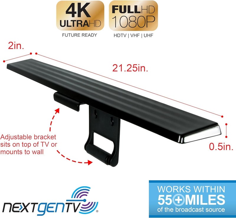 GE Hover Amplified HD Digital TV Antenna, Long Range Smart TV Antenna, Easy Mount on Top Design, Supports 4K 1080P HDTV VHF UHF, Indoor Amplified Signal Booster, 5ft Coax HDTV Cable/AC Adapter, 37075 - Image 3