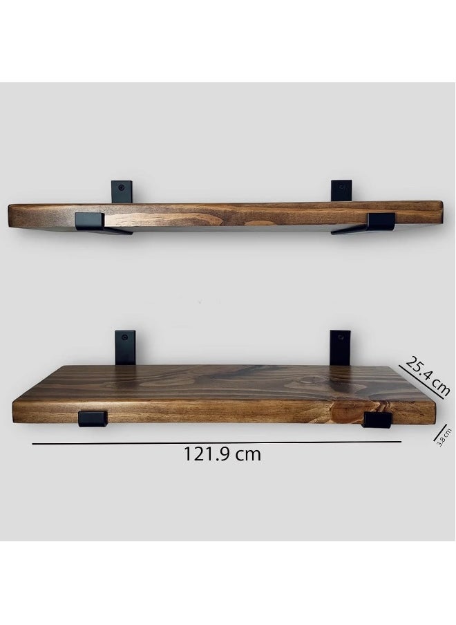 Horoof Home Horoof Home® Rustic Wood Floating Shelves with Metal Brackets – Set of 2  - Image 2