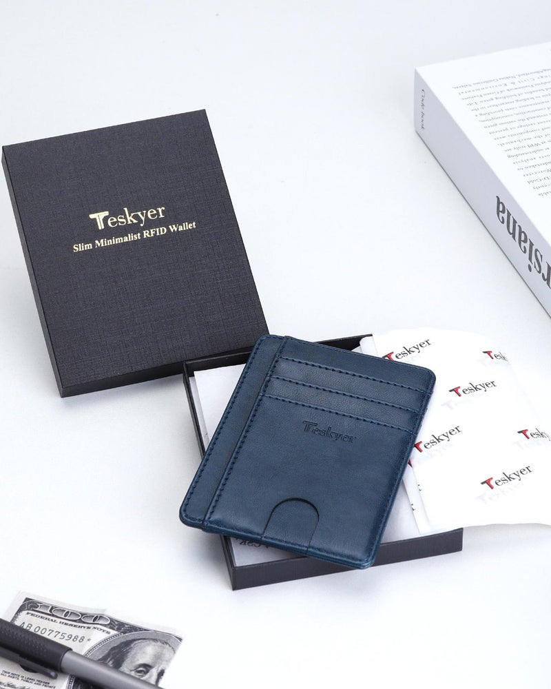 Teskyer Slim Wallet for Men, Minimalist Front Pocket RFID Blocking Leather Wallet Credit Card Holder for Men & Women - Image 3