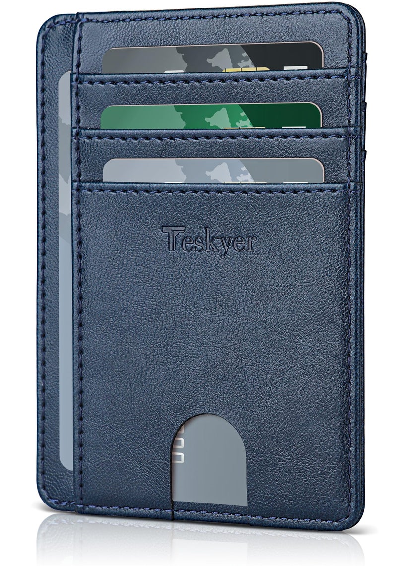 Teskyer Slim Wallet for Men, Minimalist Front Pocket RFID Blocking Leather Wallet Credit Card Holder for Men & Women - Image 2