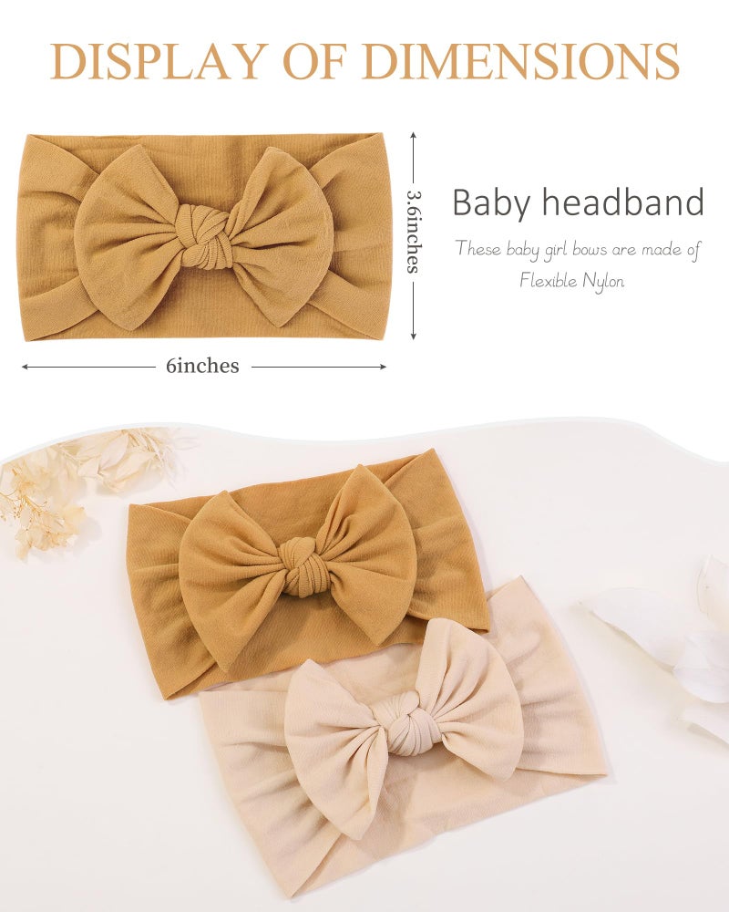 jollybows 3PCS Baby Nylon Headbands Hairbands Hair Bow Elastics for Baby Girls Newborn Infant Toddlers Kids (8-White+Beige+Ginger, 1 Count (Pack of 3)) - Image 2