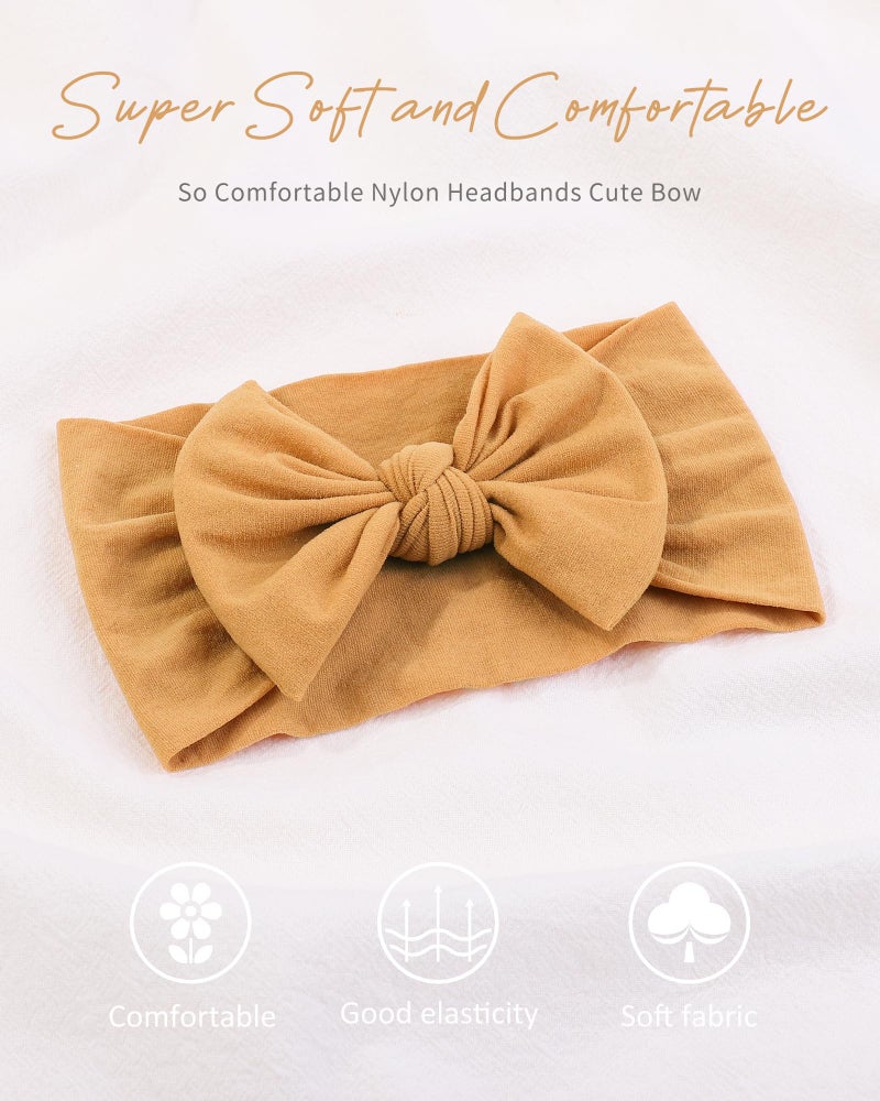 jollybows 3PCS Baby Nylon Headbands Hairbands Hair Bow Elastics for Baby Girls Newborn Infant Toddlers Kids (8-White+Beige+Ginger, 1 Count (Pack of 3)) - Image 3