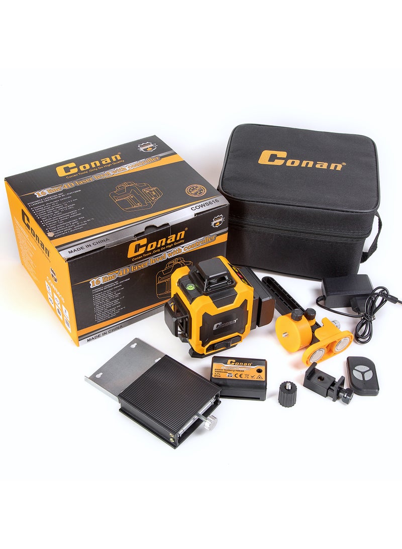 Conan COWS616 4D Green Laser Level, 16 Lines/4×360° with Remote – ±0.2mm Accuracy, 0–25m Range, 2400mAh Li-ion, IP54, Full Accessories & Carry Case - Image 1