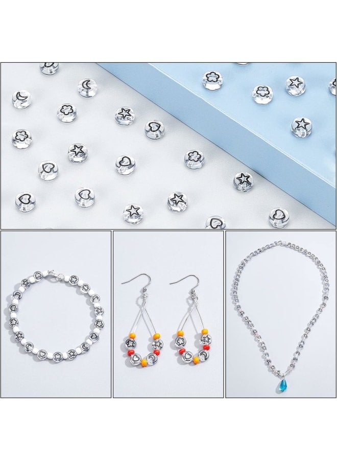 about 500pcs Transparent Acrylic Beads 7x4mm Flat Round Beads Black Moon & Heart Flower & Star Pattern Spacer Beads for Bracelet Necklace Crafting Jewelry Making - Image 4