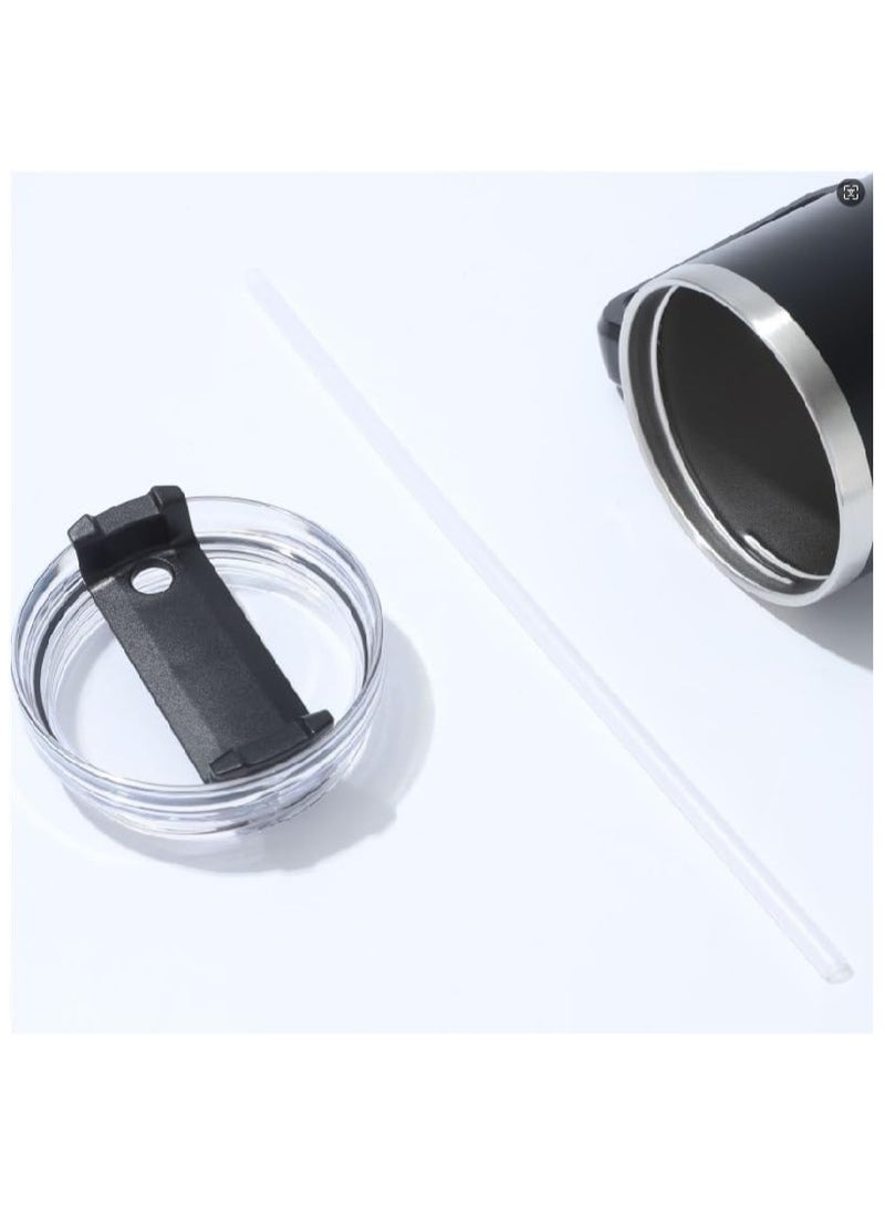 كوب عازل من الفولاذ المقاوم للصدأ بسعة كبيرة مع قشة ومقبض - كوب سفر متعدد الاستخدامات للمكتب والمنزل والسيارة - أدوات شرب عالية الجودة للرجال والنساء (أبيض) - Image 5