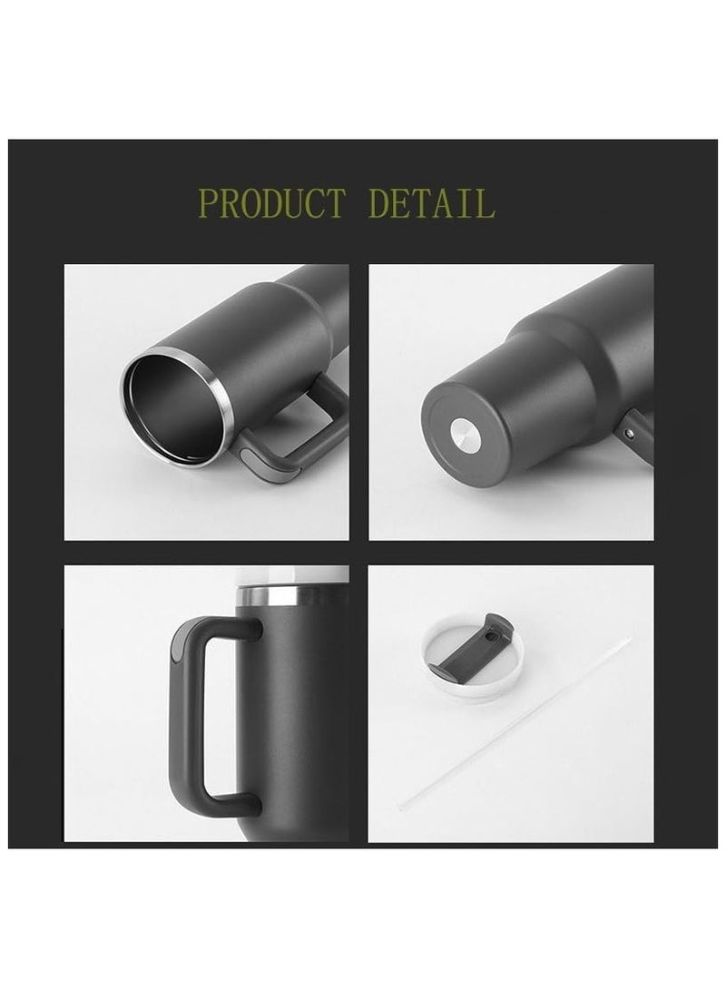 كوب عازل من الفولاذ المقاوم للصدأ بسعة كبيرة مع قشة ومقبض - كوب سفر متعدد الاستخدامات للمكتب والمنزل والسيارة - أدوات شرب عالية الجودة للرجال والنساء (أبيض) - Image 4