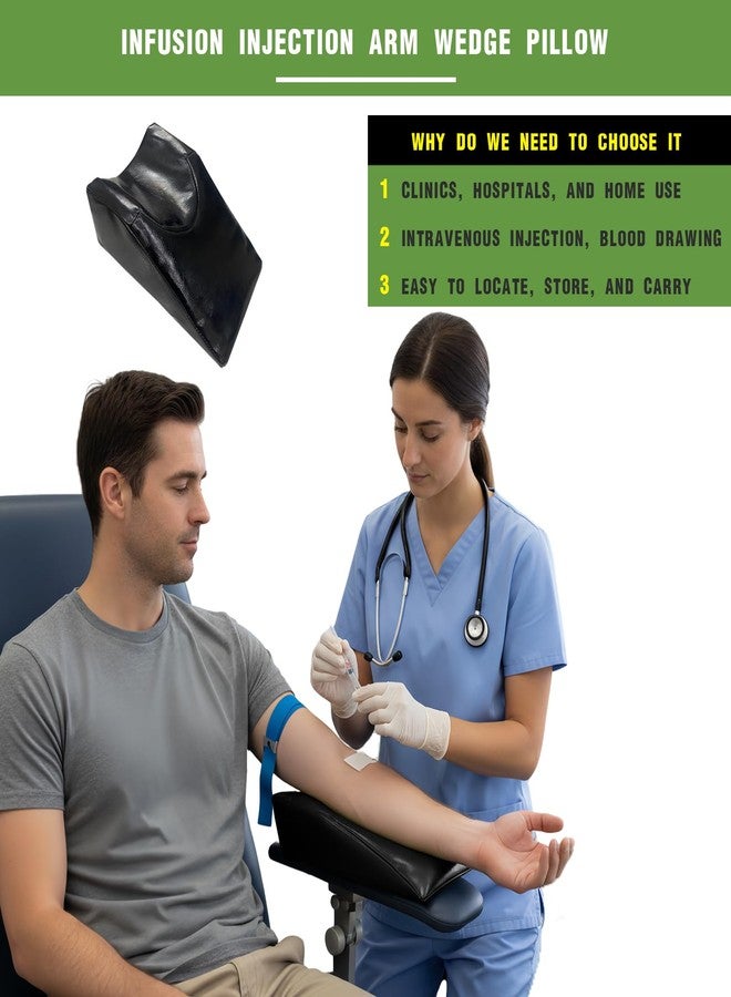 bibahala Medical Arm Support Pillow Infusion Injection Arm Wedge Pillow Phlebotomy Supplies, 9.1x5.9x3.9 inches, Waterproof PU Leather, for IV Therapy and Blood Draws (Black) - Image 2