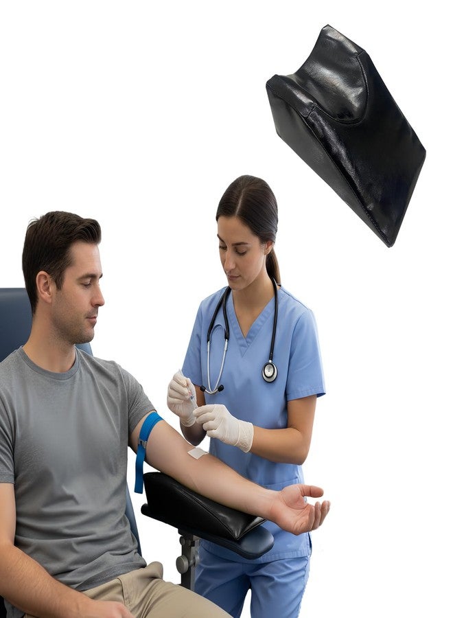 bibahala Medical Arm Support Pillow Infusion Injection Arm Wedge Pillow Phlebotomy Supplies, 9.1x5.9x3.9 inches, Waterproof PU Leather, for IV Therapy and Blood Draws (Black) - Image 1