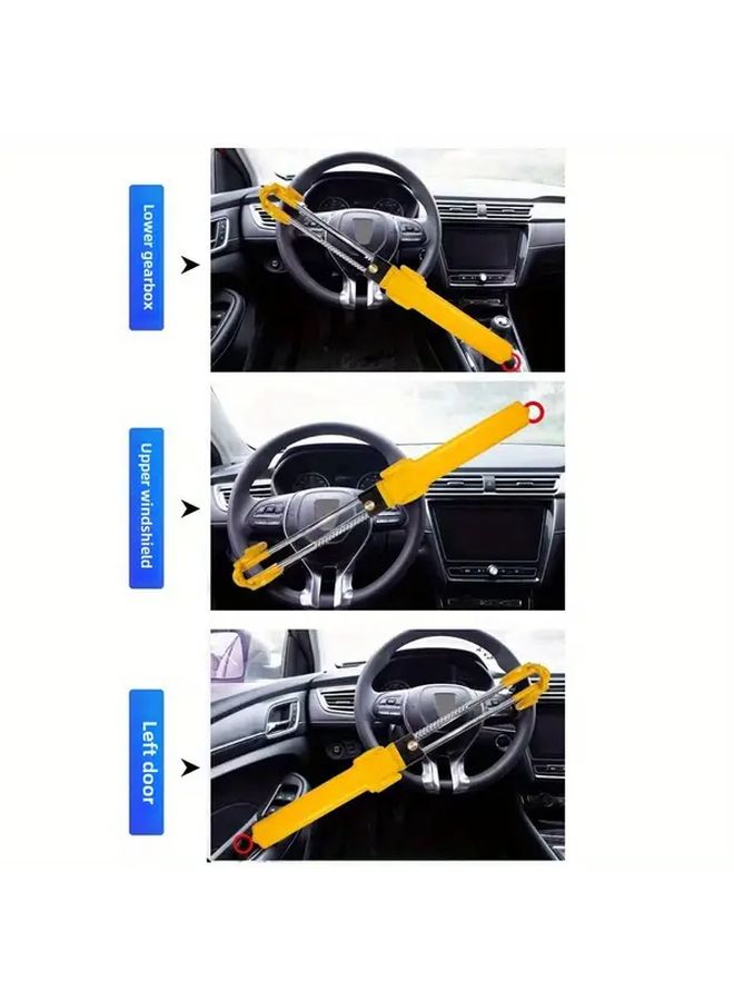 Yellow Adjustable U Shaped Steering Wheel Lock with Double Hooks Durable Steel Anti Theft Car Security Accessory - Image 4
