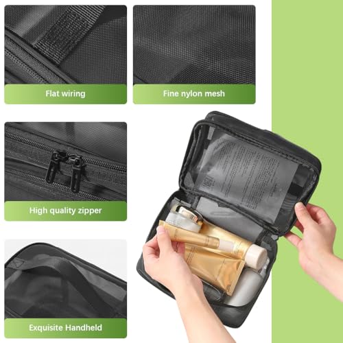 MAYCREATE® Makeup Pouch Bag, Travel Makeup Organizer Bag Pouch, Large Mesh Toiletries Cosmetic Bag, Double Layer Nylon Make up Brush Pouch with Handle - Image 4