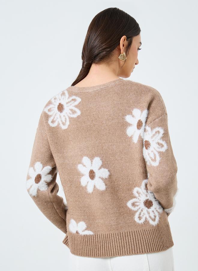 تايك تو كاردغان محبوك بفرو ونقشة زهور - Image 4