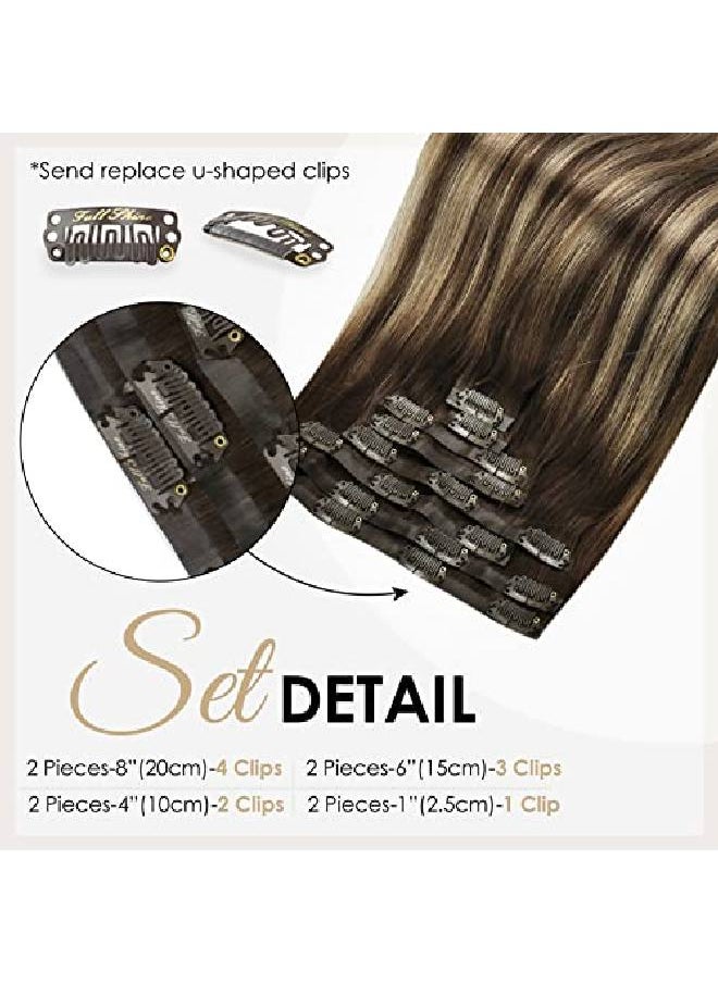 Full Shine Clip In Hair Extensions Real Human Hair 12Inch Seamless Extensions Clip In Human Hair 80Gram 8Pcs Balayage Color Medium Brown To Brown With Honey Blonde Human Hair Clip In Extensions  - Image 4