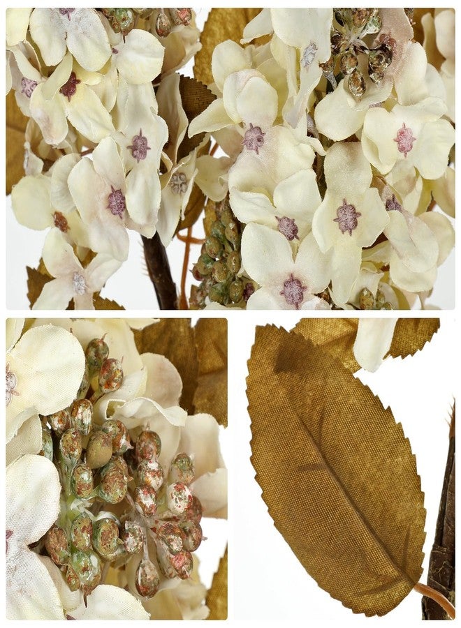 GnFlus Fake Fall Flowers Artificial Silk Dried Hydrangea with Seed Artificial Fall Flowers Dried Florals Bouquet Autumn Decorations for Office and Home (4 PCS) (Cream White) - Image 4