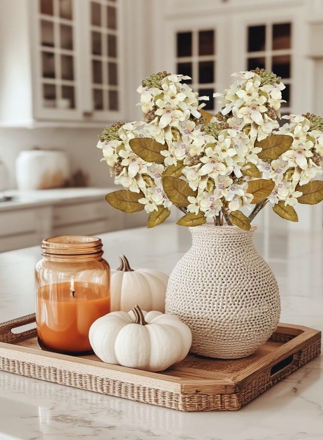 GnFlus Fake Fall Flowers Artificial Silk Dried Hydrangea with Seed Artificial Fall Flowers Dried Florals Bouquet Autumn Decorations for Office and Home (4 PCS) (Cream White) - Image 2