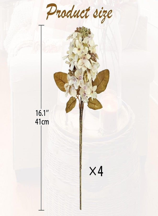 GnFlus Fake Fall Flowers Artificial Silk Dried Hydrangea with Seed Artificial Fall Flowers Dried Florals Bouquet Autumn Decorations for Office and Home (4 PCS) (Cream White) - Image 3
