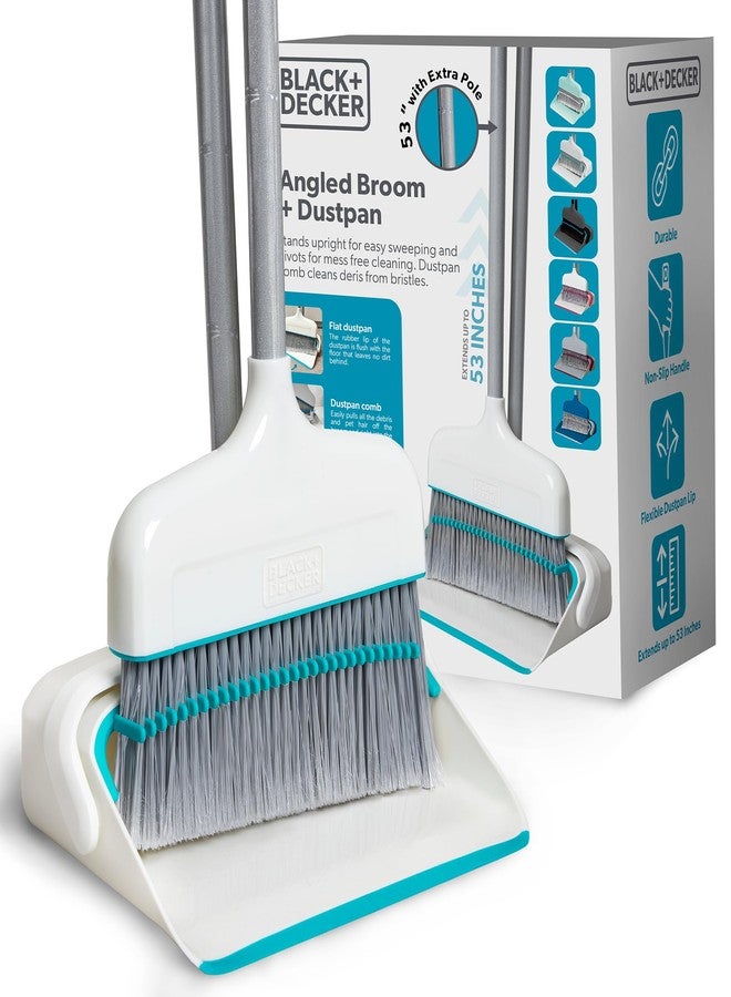 BLACK+DECKER Butler Broom and Dustpan Set for Home, Short Handle, Stand Up and Lightweight Space Saving Dust Pan and Broom Combo for Kitchen, Living Room, Bathroom, Lobby Floor Use - Image 1