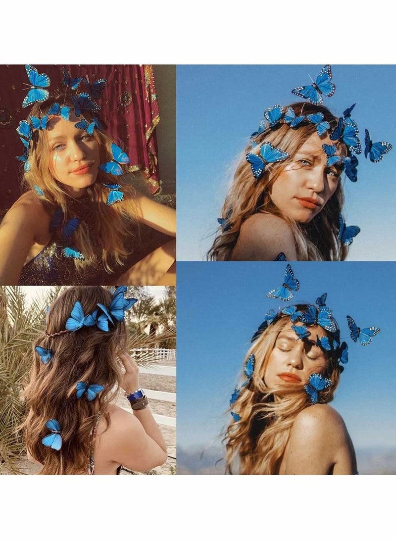 نيبمينينت Butterfly Fascinators Hat, Headband Bohemian Monarch Hair Band Hoops Headpiece for Bridal Wedding Prom Birthday Cosplay Tea Party Costumes Accessories Women Girls (Blue) - Image 5