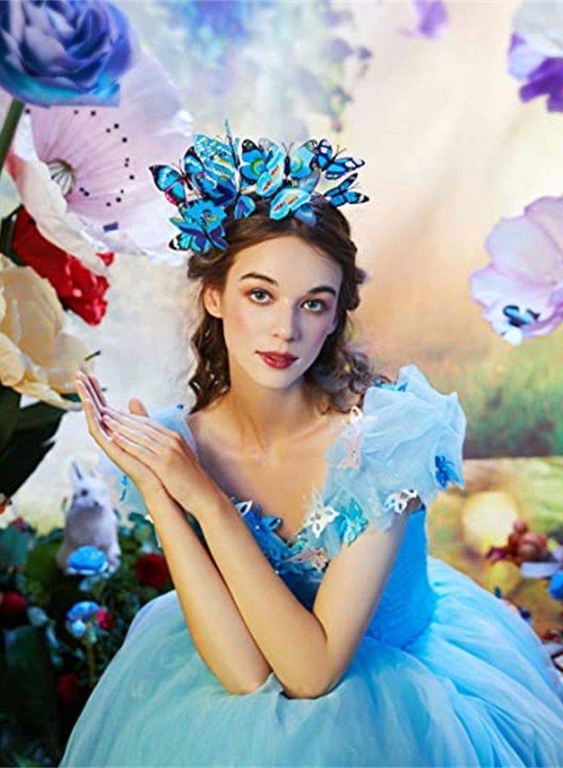 نيبمينينت Butterfly Fascinators Hat, Headband Bohemian Monarch Hair Band Hoops Headpiece for Bridal Wedding Prom Birthday Cosplay Tea Party Costumes Accessories Women Girls (Blue) - Image 3