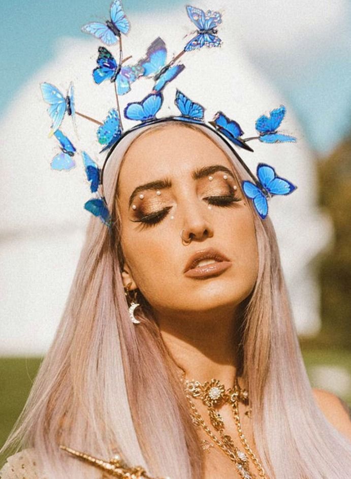 نيبمينينت Butterfly Fascinators Hat, Headband Bohemian Monarch Hair Band Hoops Headpiece for Bridal Wedding Prom Birthday Cosplay Tea Party Costumes Accessories Women Girls (Blue) - Image 2