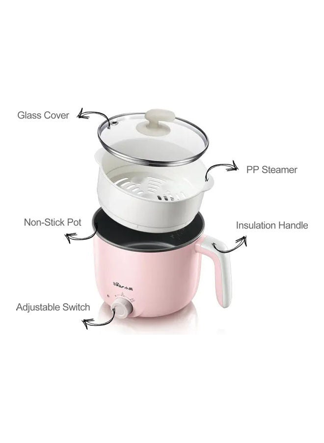 Alyashmac 2.2L Electric Hot Pot 220V Non-Stick Rapid Noodles Cooker with Steamer Lid Pink 24.00 x 18.00 x 22.00cm - Image 4