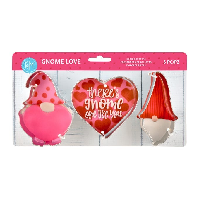 INTERNATIONAL 5143 VALENTINES DAY GNOMES AND HEART COOKIE CUTTERS 3PIECE SET SILVER
