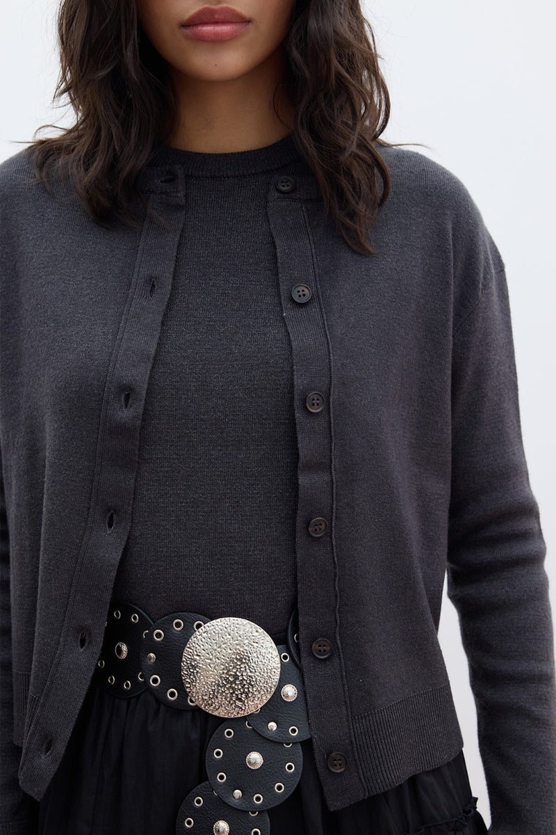 Manuka Soft Texture Knitted Cardigan Anthracite  - Image 2