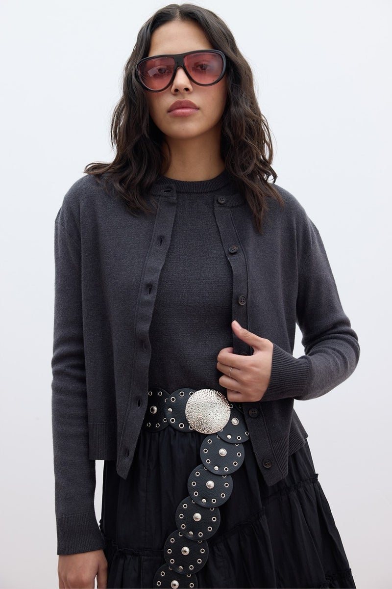 Manuka Soft Texture Knitted Cardigan Anthracite  - Image 1