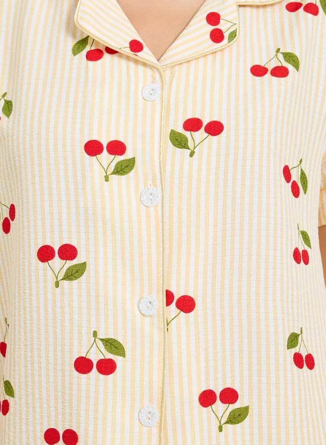 Take Two  Cherry Print Striped Shirt and Pajama Set for Women | Best Price UAE