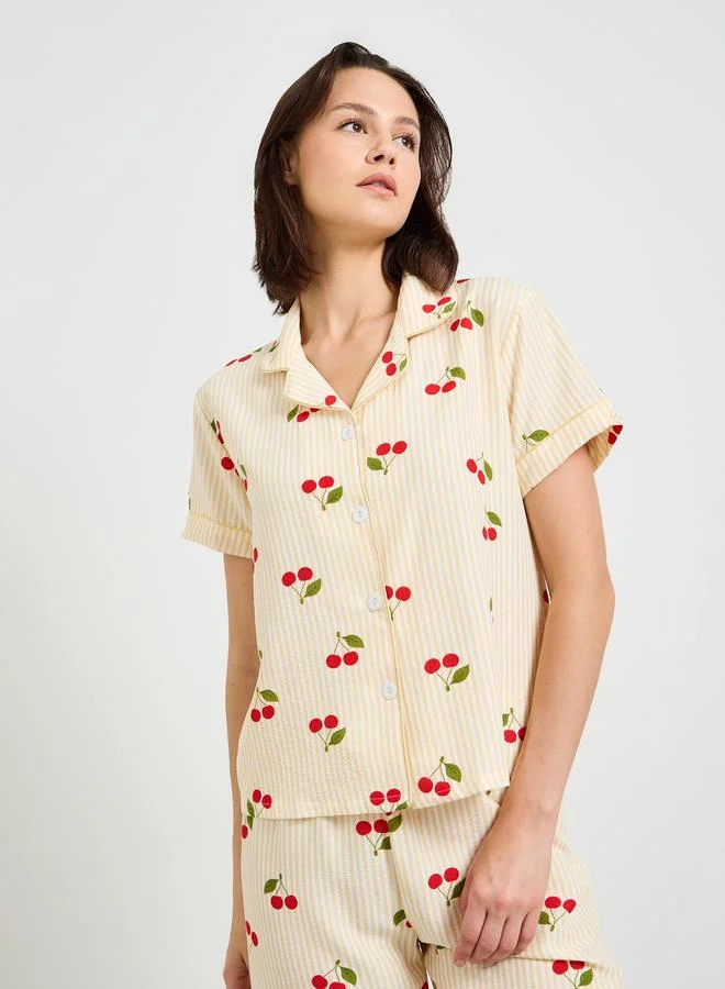 Take Two  Cherry Print Striped Shirt and Pajama Set for Women | Best Price UAE