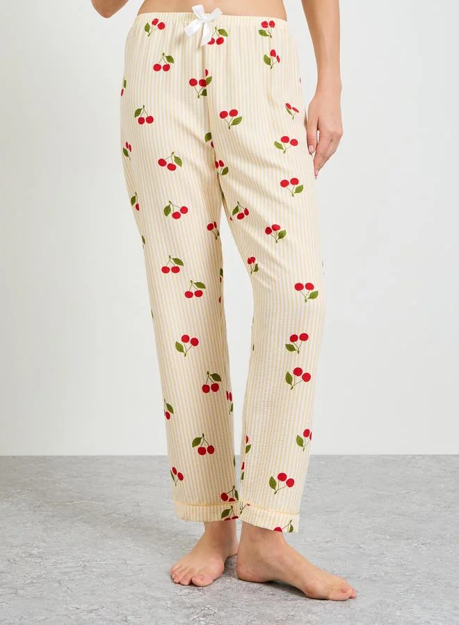 Take Two  Cherry Print Striped Shirt and Pajama Set for Women | Best Price UAE