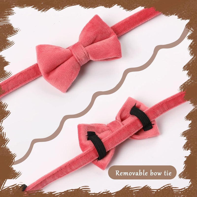 Sliverdew 2 Pcs Velvet Cat Collar with Bell and Bowtie Adjustable Kitten Small Puppy Safety Bow Tie Breakaway Cat Collars Solid Basic Color Cat Bow Tie Collar - Image 5