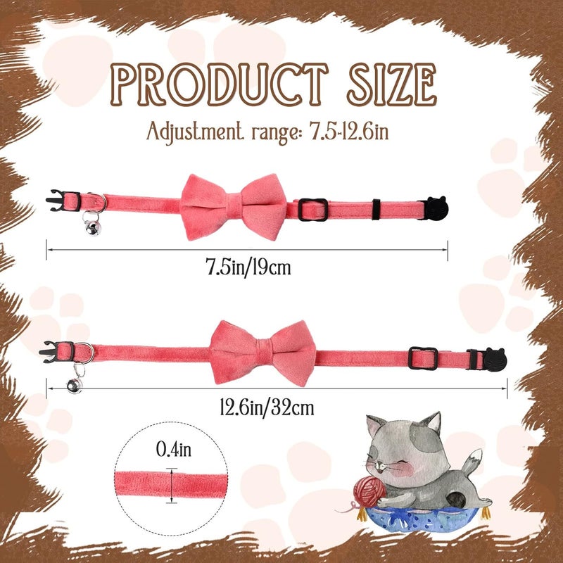 Sliverdew 2 Pcs Velvet Cat Collar with Bell and Bowtie Adjustable Kitten Small Puppy Safety Bow Tie Breakaway Cat Collars Solid Basic Color Cat Bow Tie Collar - Image 3