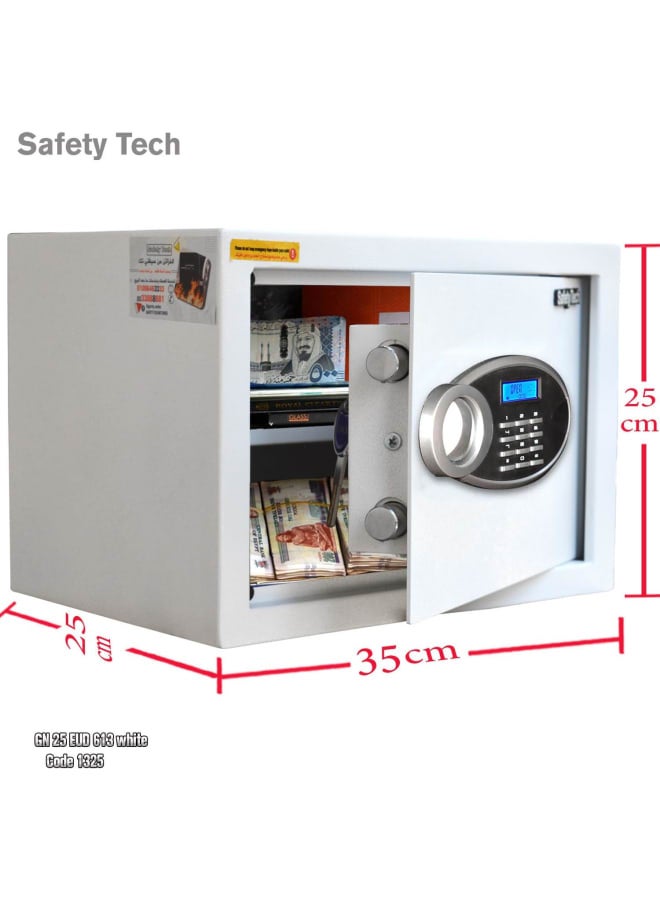 سيفتي تيك خزنة أمان رقمية من Safety Tech - نظام إنذار مبكر ورقمي - مفتاحان للطوارئ - أمان مزدوج - حامل لخمسة مفاتيح - 25 × 35 × 25 سم - GN25 EUD أبيض - ضمان 5 سنوات - Image 4