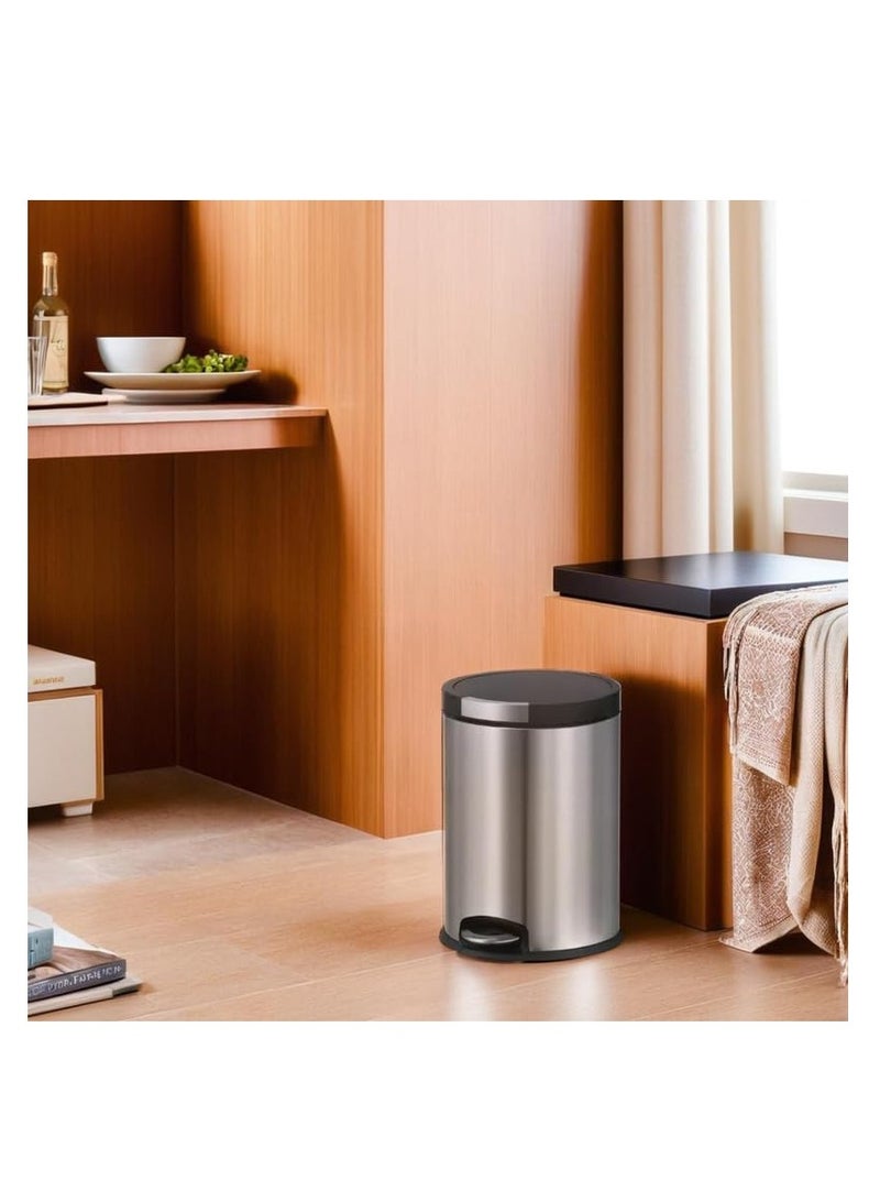 دبيلو تي- إيزي كير سلة مهملات من الفولاذ المقاوم للصدأ سعة 5 لتر - دلو بلاستيكي قابل للإزالة، غطاء ناعم الإغلاق ويبقى مفتوحًا، دواسة قوية، تحكم في الرائحة، قاعدة مانعة للانزلاق، مضادة لبصمات الأصابع - مثالية للمنزل والمكتب وغرفة النوم والمناسبات - Image 2