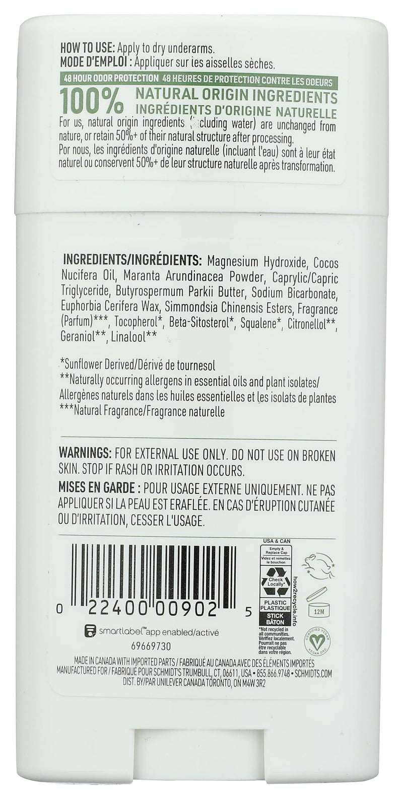 Schmidt's Aluminum-Free Vegan Deodorant Fresh Cucumber for Women and Men, with 24 Hour Odor Protection, Natural Ingredients, Cruelty-Free, 2.65 oz - Image 2