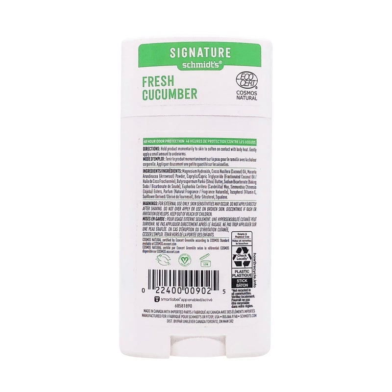 Schmidt's Aluminum-Free Vegan Deodorant Fresh Cucumber for Women and Men, with 24 Hour Odor Protection, Natural Ingredients, Cruelty-Free, 2.65 oz - Image 2