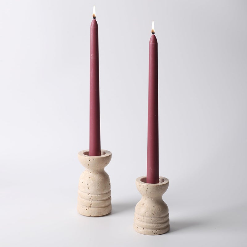 WORHE Candle Holders Italy True Natural Travertine Stone Set of 2 Premium Marble Candlestick Holder for Wedding Dinning Party Candle Stand for Dia 3/4" Taper Pillar Candles Color Beige (CH6065YL) - Image 2