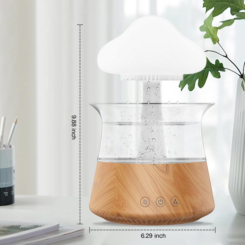 Rican Rain Water Drop Humidifier - Mushroom Cloud Lamp Humidifier, Essential Oil Diffusers, 300ml White Noise Aromatherapy Diffusers with 7 Colors Cloud Lights for Home, Large Room, Office - Wood Grain - Image 2
