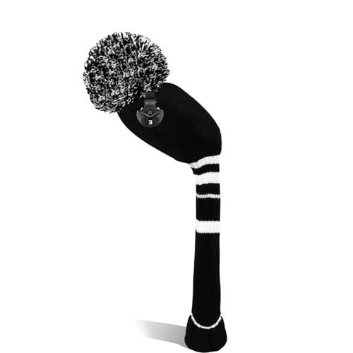 FINGER TEN Golf Club Head Covers Knit for Woods Driver Fairway Hybrid Head Cover Knitted Pom Pom Stripes Pattern for Main Wood Clubs (Black&White-Fairway-1 Pcs) - Image 1