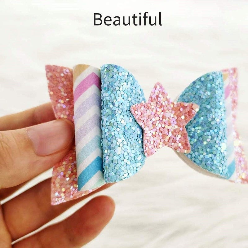 AOUXSEEM Faux Leather Hair Bows DIY Making Kit with Pre Cut Pieces and Hair Clips,Make Fashionable Shiny Hair Clips for Girls Lady Woman(Medium,Rainbow Style,20 Set) - Image 2