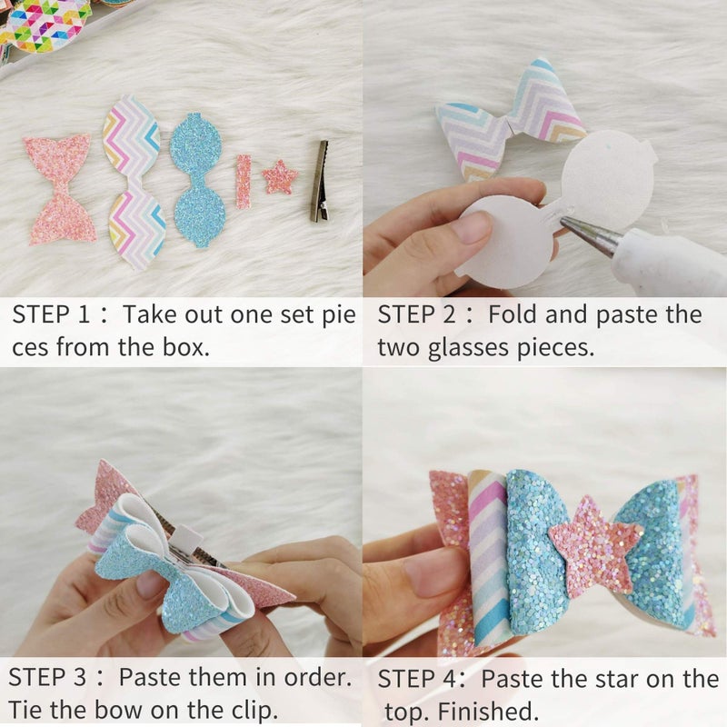 AOUXSEEM Faux Leather Hair Bows DIY Making Kit with Pre Cut Pieces and Hair Clips,Make Fashionable Shiny Hair Clips for Girls Lady Woman(Medium,Rainbow Style,20 Set) - Image 4