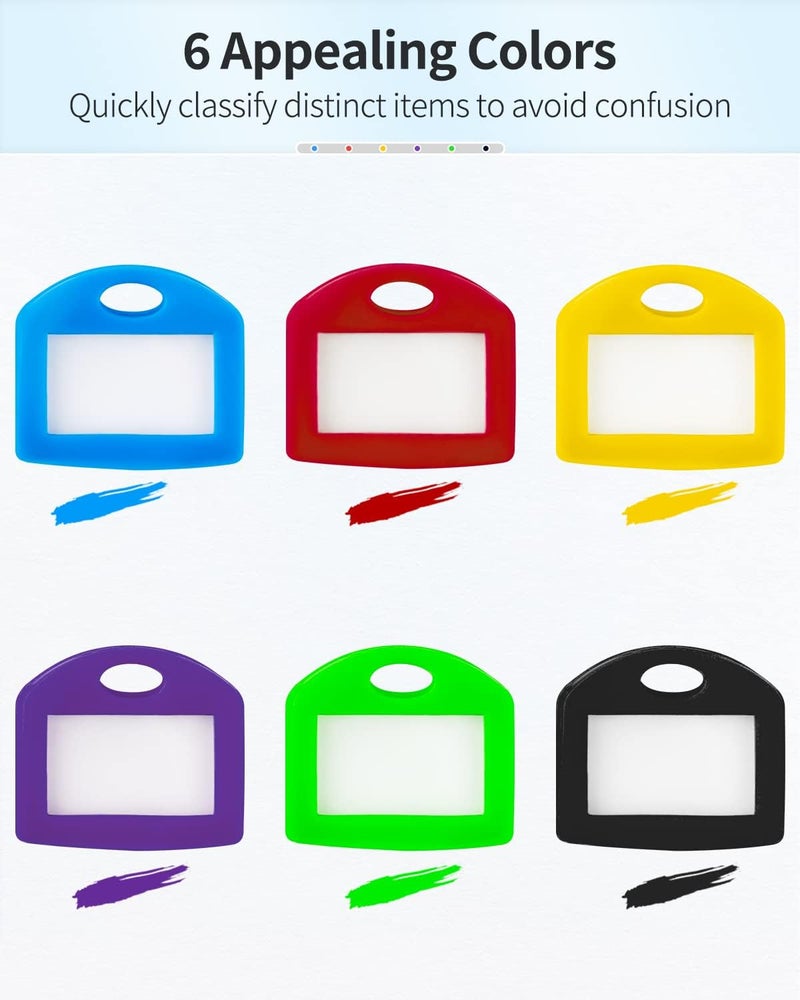 Uniclife 12 Pcs Key Covers Caps 1 Inch Key Covers Protectors with Blank Paper Labels and Clear Windows Soft Key Identifiers for Standard Regular Thin Flat House Keys (Not for Odd-Shaped), 6 Colors - Image 2