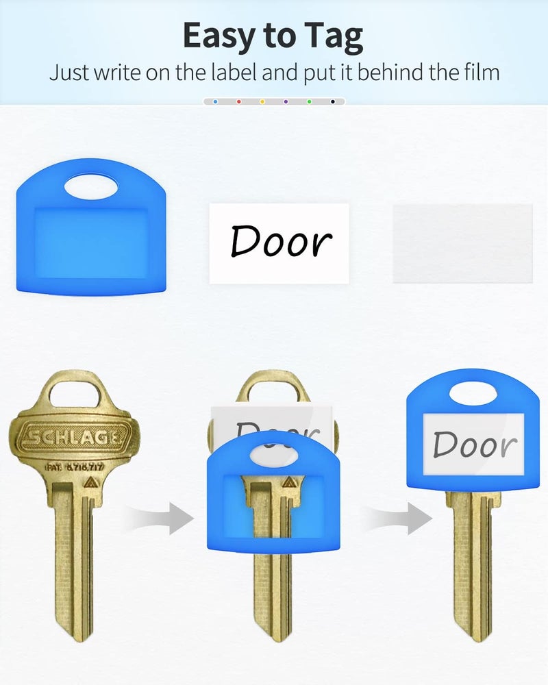 Uniclife 12 Pcs Key Covers Caps 1 Inch Key Covers Protectors with Blank Paper Labels and Clear Windows Soft Key Identifiers for Standard Regular Thin Flat House Keys (Not for Odd-Shaped), 6 Colors - Image 4